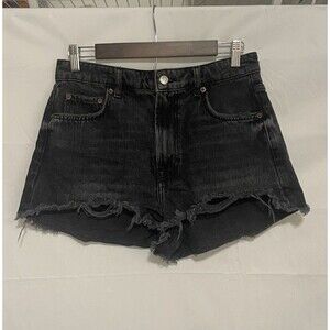Zara Denim Shorts Women’s 6 High Waisted Black Frayed Hem cutoff Jean Featival